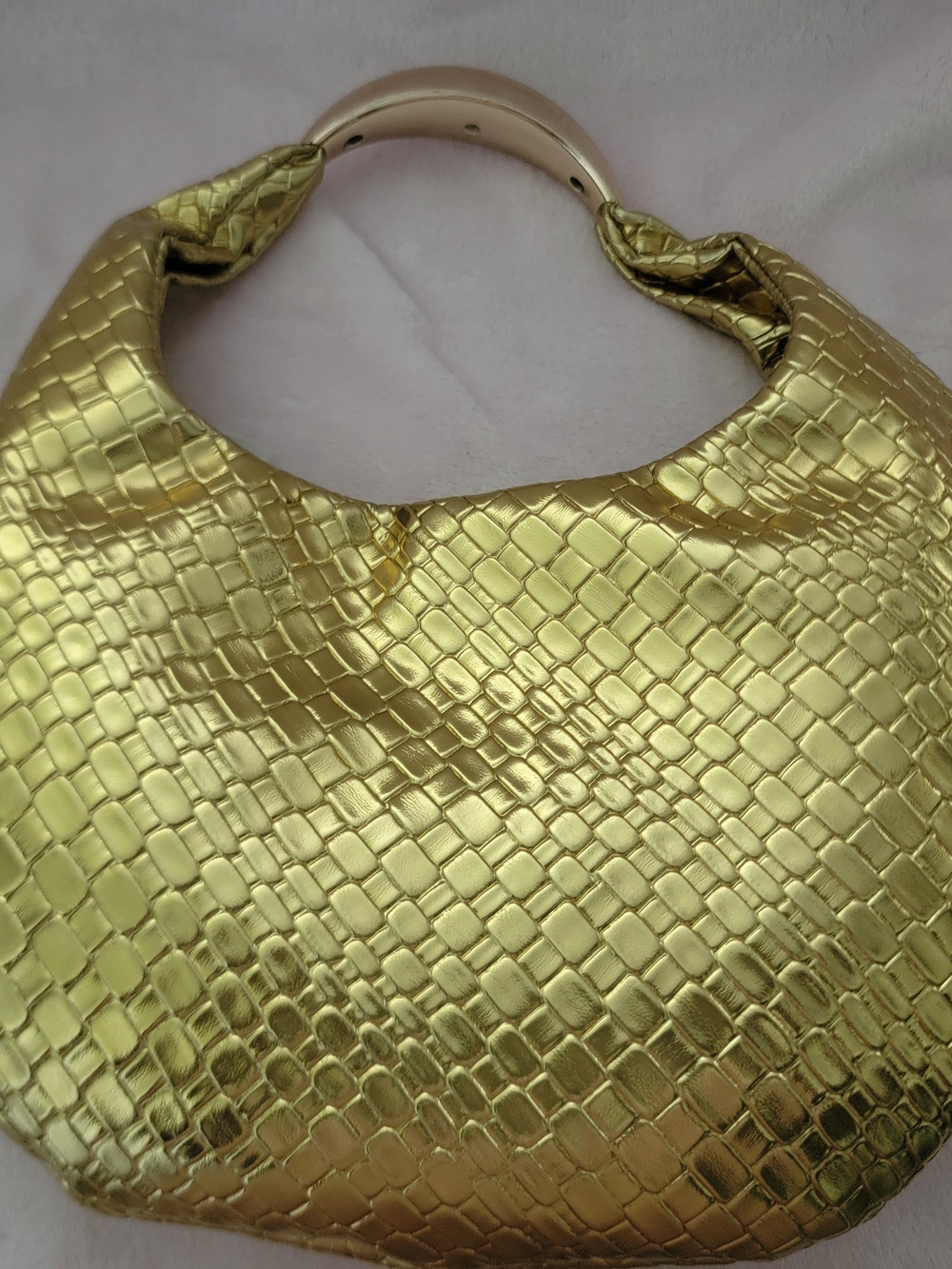 Gold Metallic Textured Hobo Bag - Women
